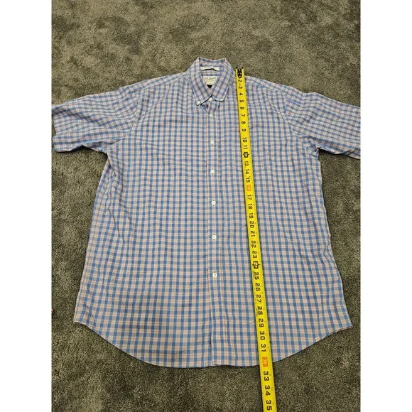 L.L. Bean Men's Plaid Short Sleeve Button-Up Shirt Large Cotton Wrinkle Free - Picture 5 of 6
